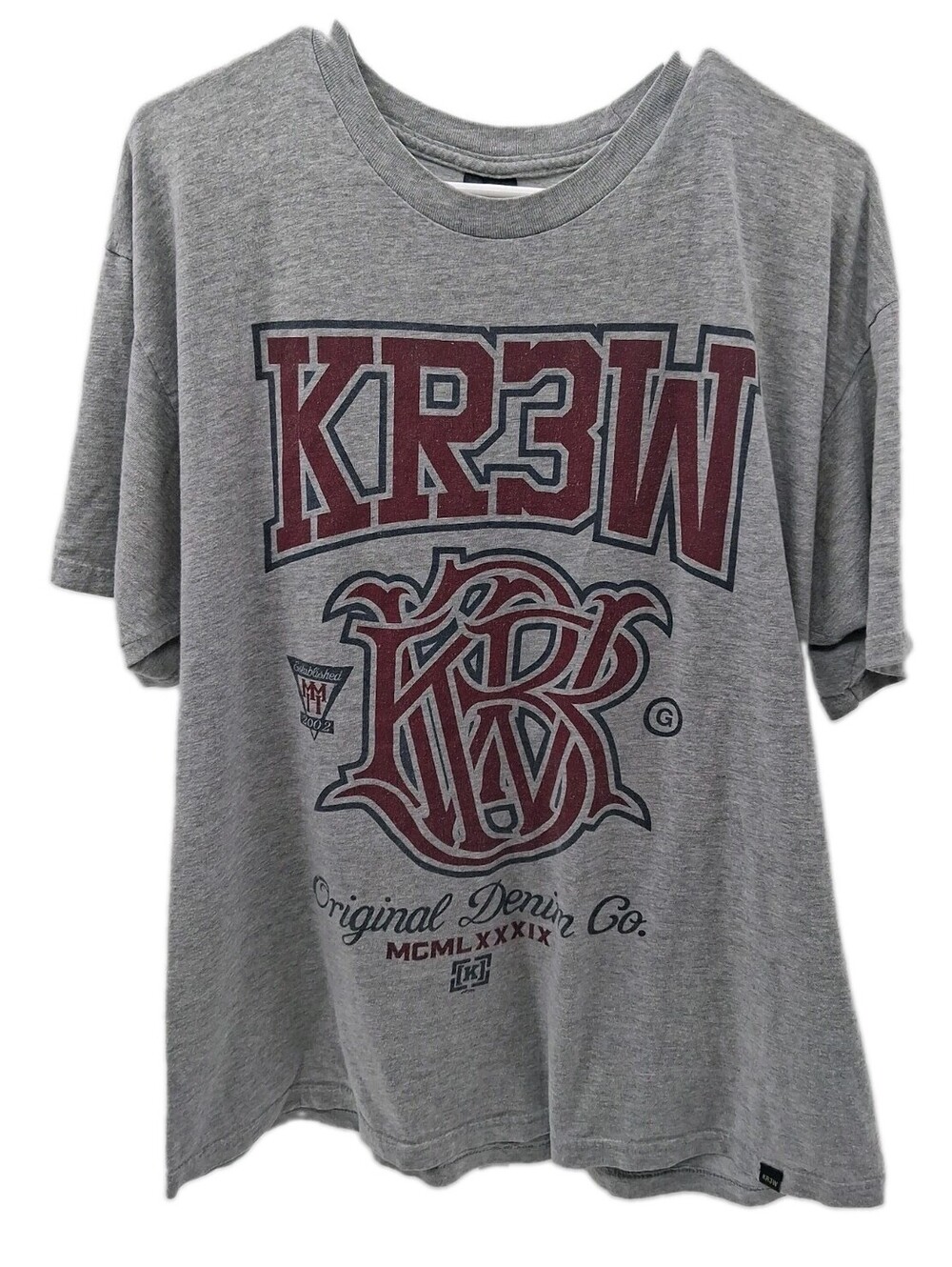 Kr3w T Shirt Mens XL Gray Graphic Logo Y2K Skate Streetwear Casual Tee